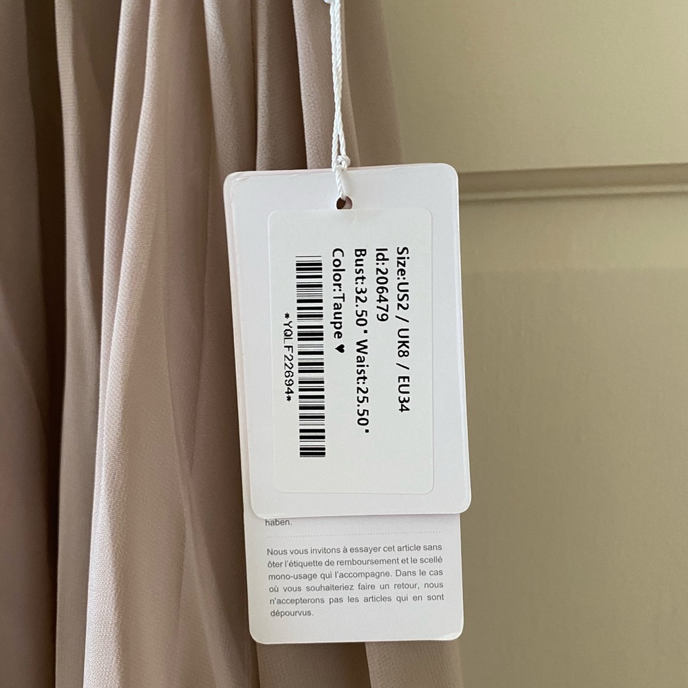 JJs House Taupe A-Line High Neck Floor-Length Chiffon and Lace Dress - Picture 4 of 5